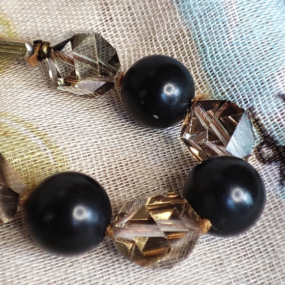 Triple Strand Glass Crystal Smoke Aurora Borealis Vintage Beaded Necklace Black - Picture 8 of 10